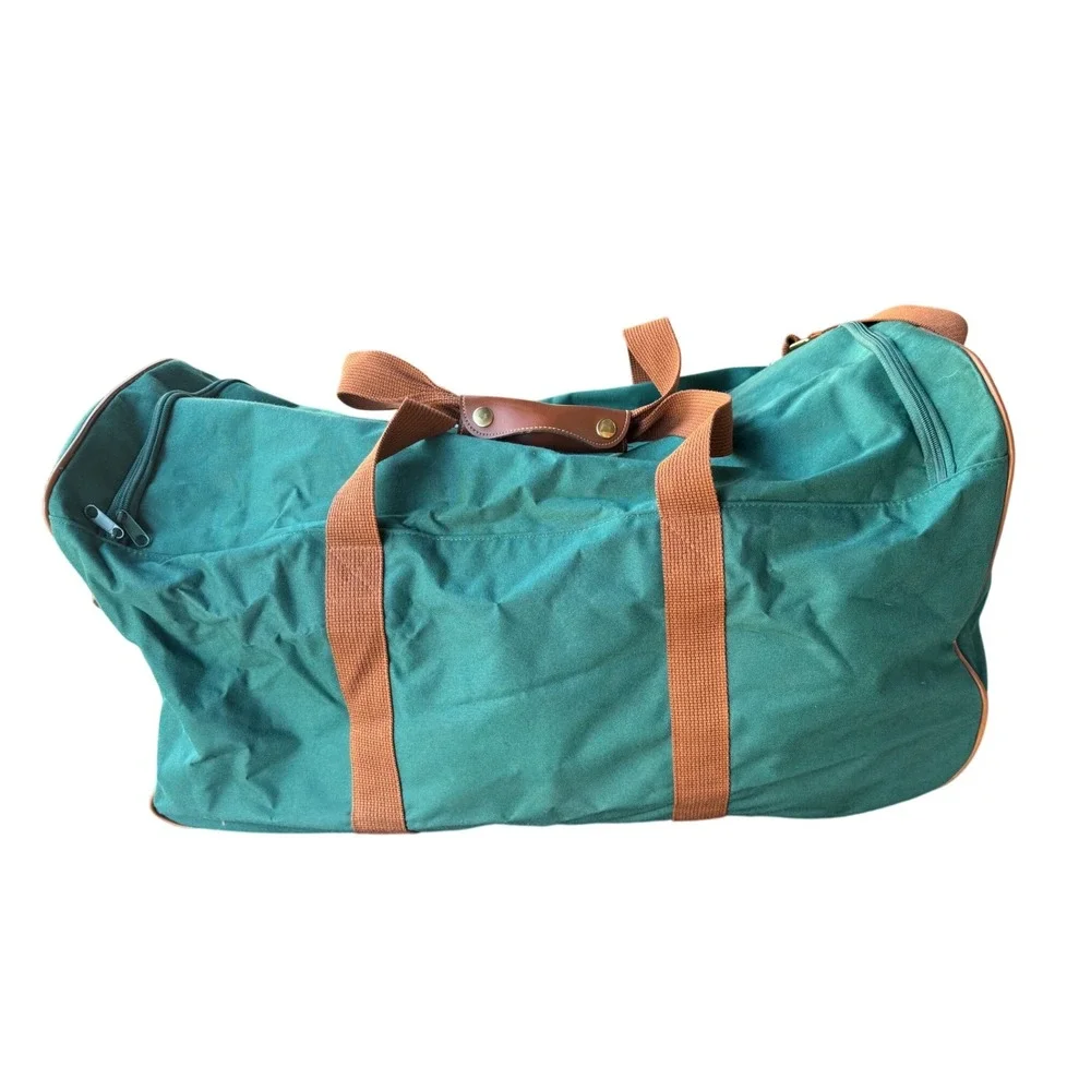 Polo Ralph Lauren Rolling Duffle Bag Green Canvas Vintage Travel Luggage Large